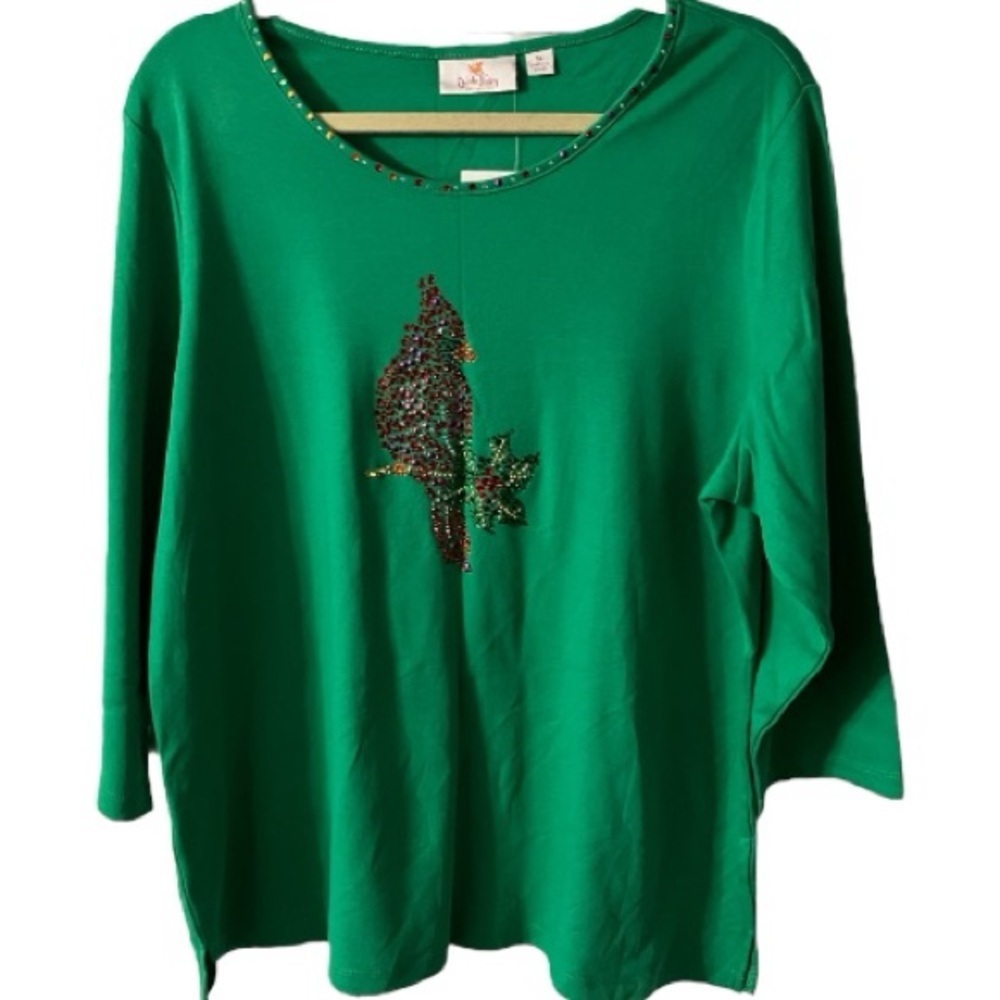 The Quacker Factory Top, Popover, NWT, Embellishment, Cardinal, Sz XL, novelty